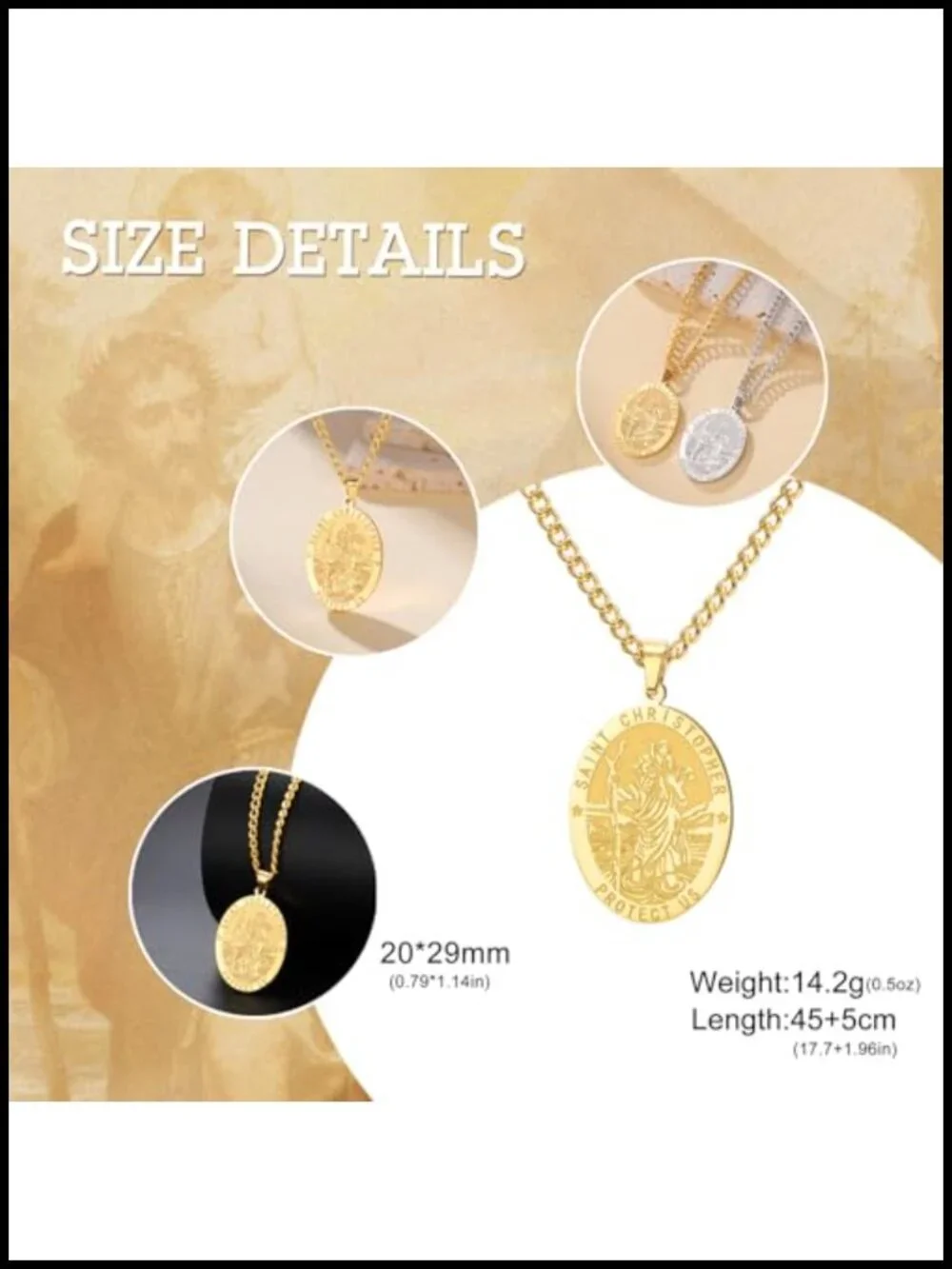 St Christopher Necklace Pendant Stainless Steel Religious Travel Protection